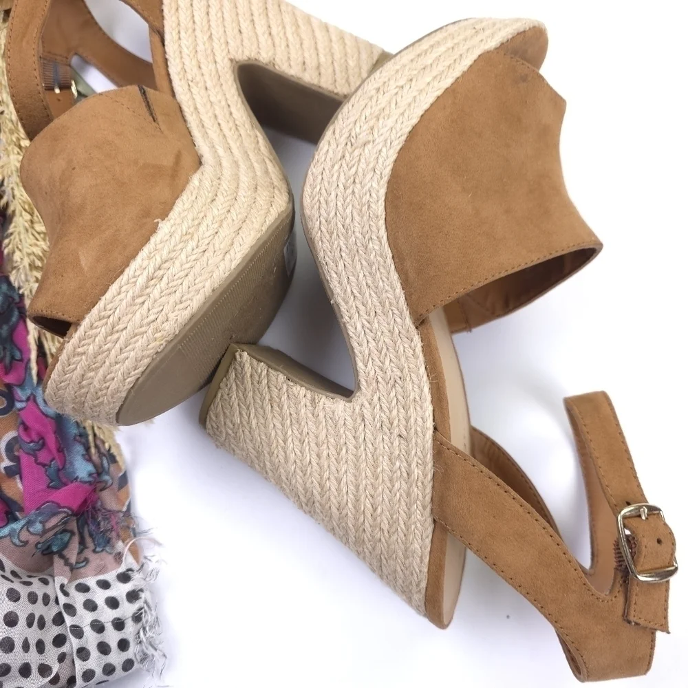 Sun and Stone chic Tan Platform Espadrille Sandals 9.5m